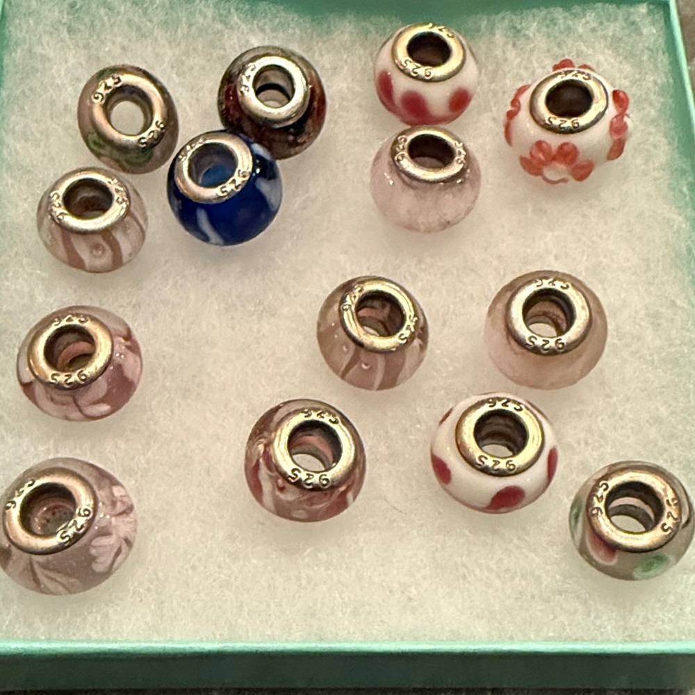 Silver 925 Multicolor Charm Glass Beads Bundle